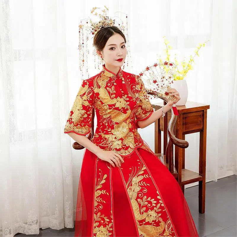

2020 Top Fashion Promotion Married Chinese Style Wedding Dress Cultivate Morality Take Big Yards Marry Longfeng Existing Toast