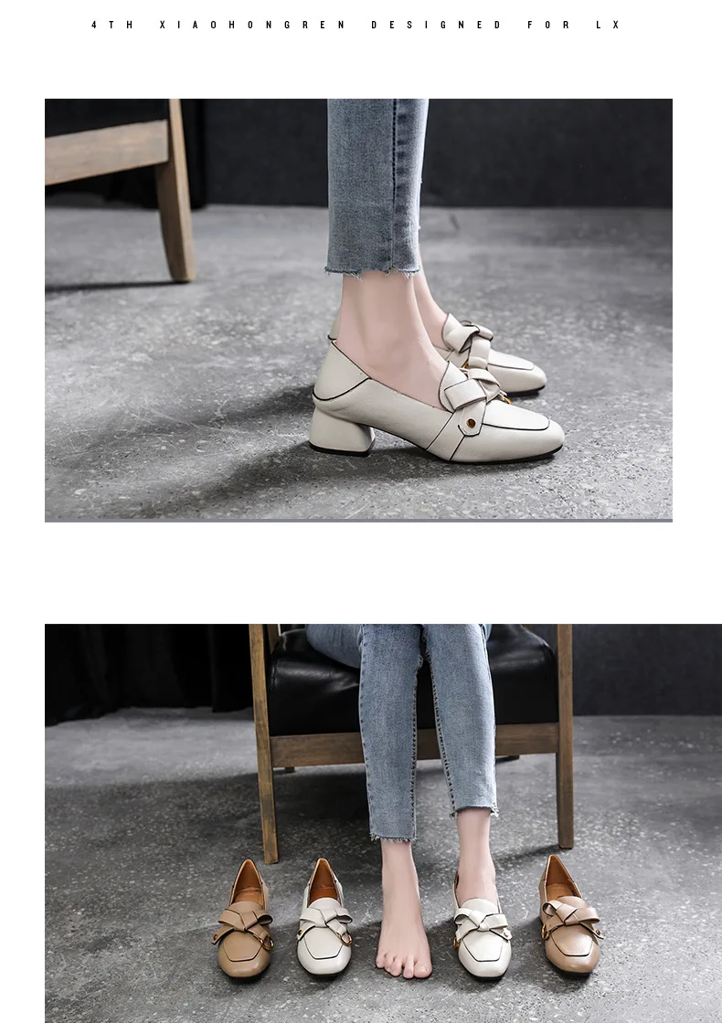 spring and autumn new fashion bow single shoes square head wild casual shoes comfortable British women's shoes