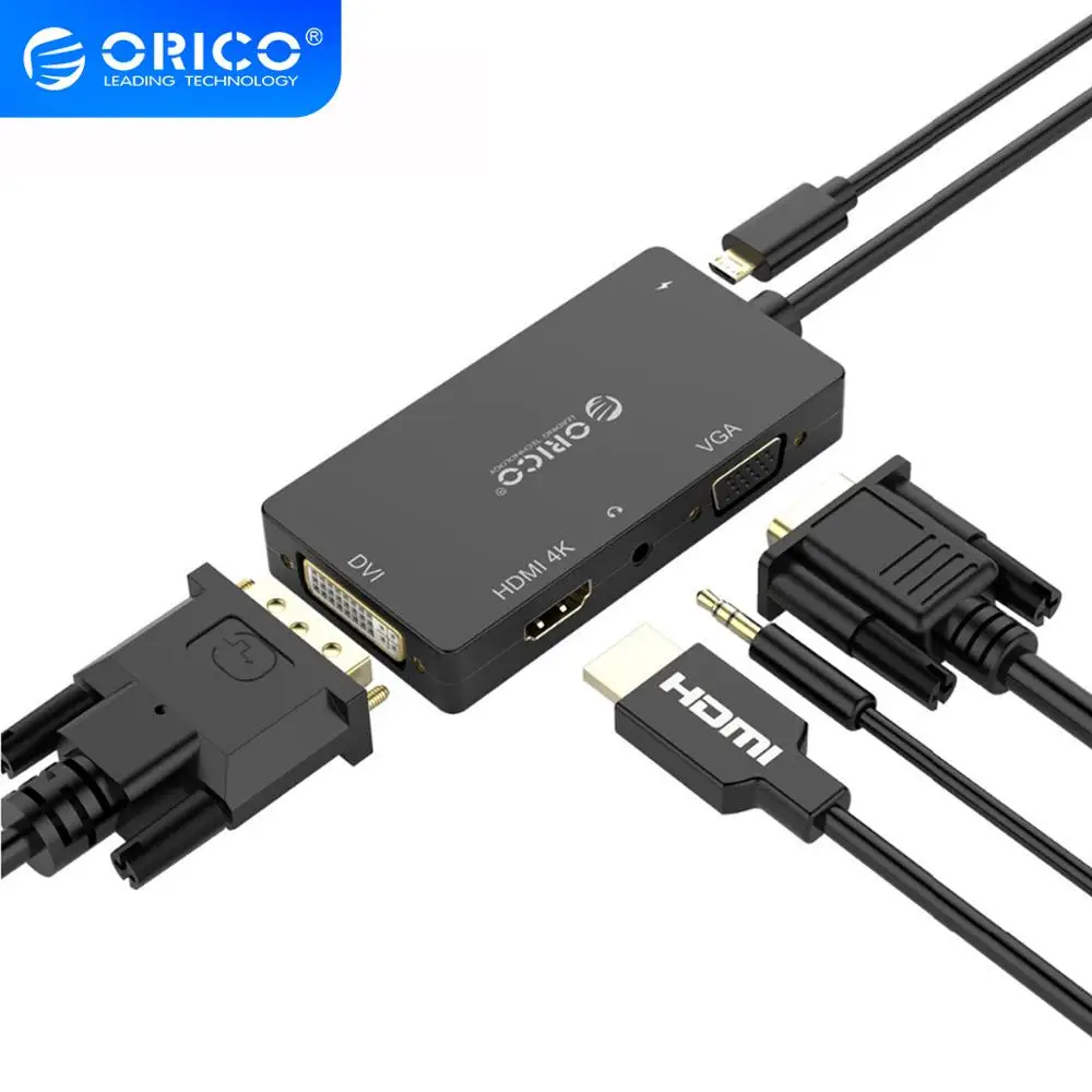 Usb-концентратор ORICO с разъемом USB C к HDMI/VGA/DVI/3 5 мм адаптер AUX для наушников MacBook samsung