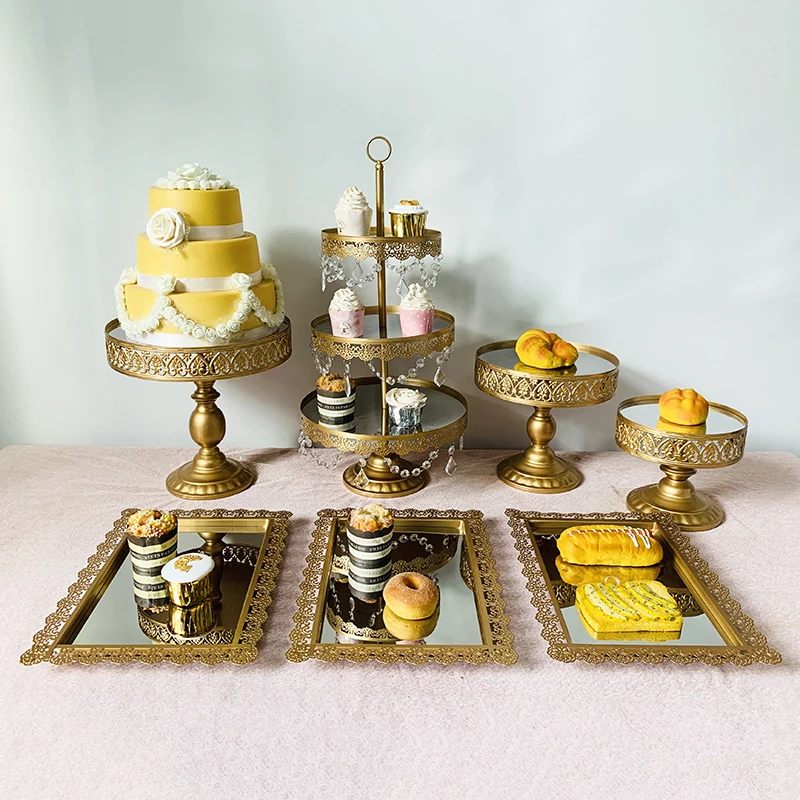 7pcs in set Подставка для торта круглая подставка для кекса металлическая подставка для десерта подставка для торта Золотая - Цвет: 7pcs in set