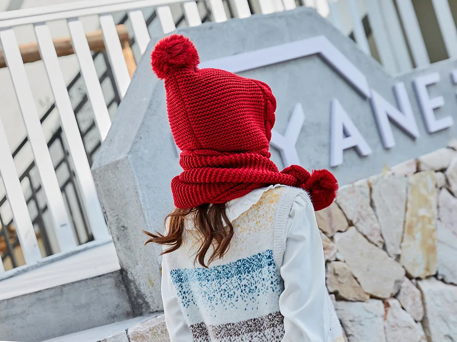 winter New pattern Connected Neck Furry Warm Cap Korean Edition fashion Wild Joker Facial protection knitted hat for women