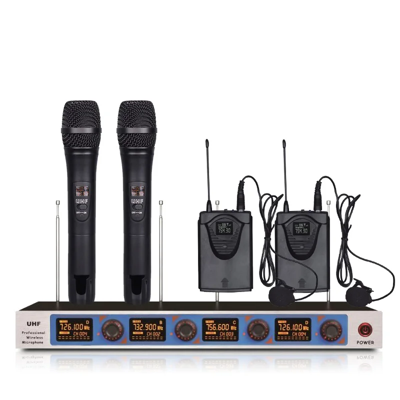 

Professional wireless VHF microphone system 2 handheld microphones 2 lavalier microphones performance microphone wireless