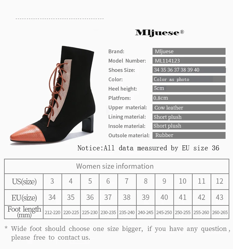 MLJUESE/ г. Женские ботильоны из коровьей кожи, с острым носком, на шнуровке, зимние короткие плюшевые женские ботинки на высоком каблуке размер 34-40