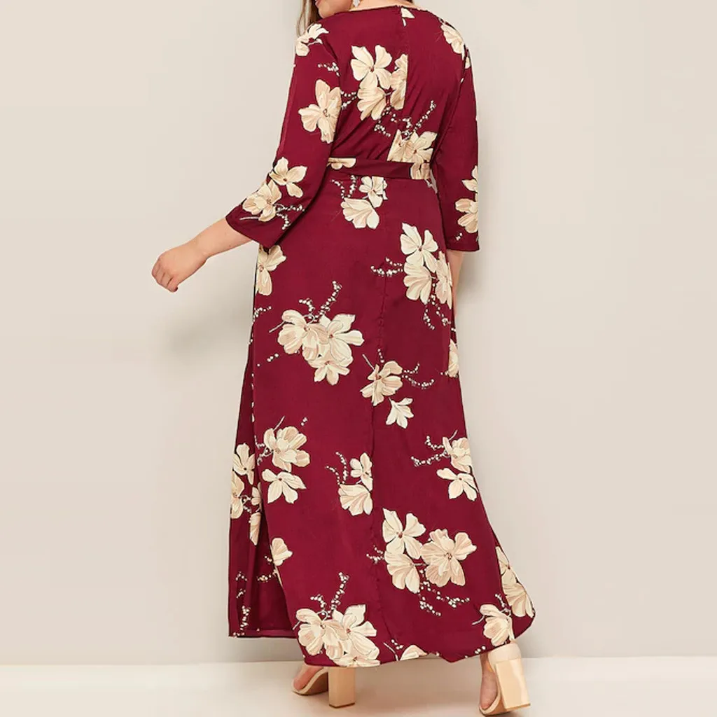dress women ropa mujer vestidos de verano dresses vestidos verano mujer robe Casual Three Quarter Sleeve Print XL-5XL Z4