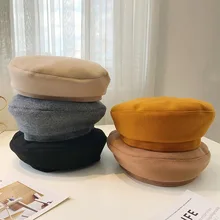 Женский осенне-зимний однотонный черно-белый берет в Корейском стиле, Универсальный японский стиль, тыквенный бутон, британский стиль