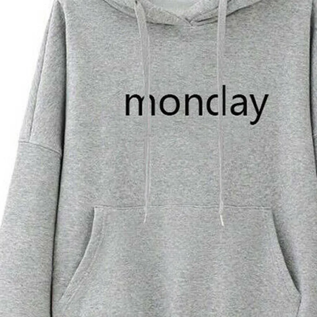 SAGACE, Новое поступление, модная Женская толстовка с длинным рукавом и надписью Monday, с карманами, на завязках, свитер размера плюс, женская одежда