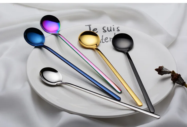 304 Stainless Steel Mug Spoon Coffee Stir Spoon 17cm Titanium Multi-color Restaurant Dessert Cutlery