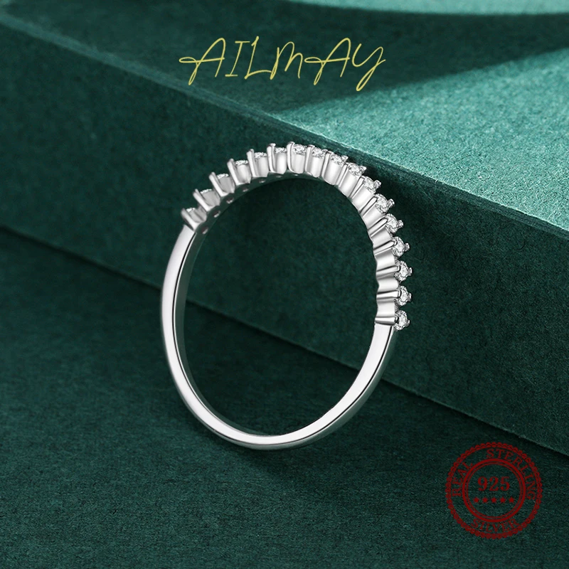 Ailmay 리얼 여성을위한 간단한 스파클링 클리어 CZ 쌓을 수있는 손가락 반지 소녀 안티 알레르기 파인 쥬얼리 선물