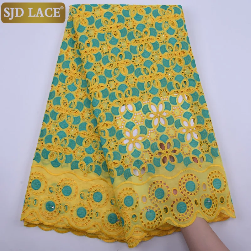 SJD LACE Latest African Lace Fabric High Quality Punch Cotton With Stones Swiss Voile Lace In Switzerland For Wedding Sew  A1843