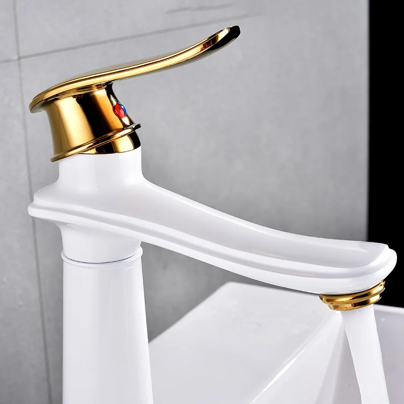 

Basin Faucet Water Tap Bathroom Faucet Brass Made White gold black Finish Single Handle hot cold Water Sink Tap Mixer