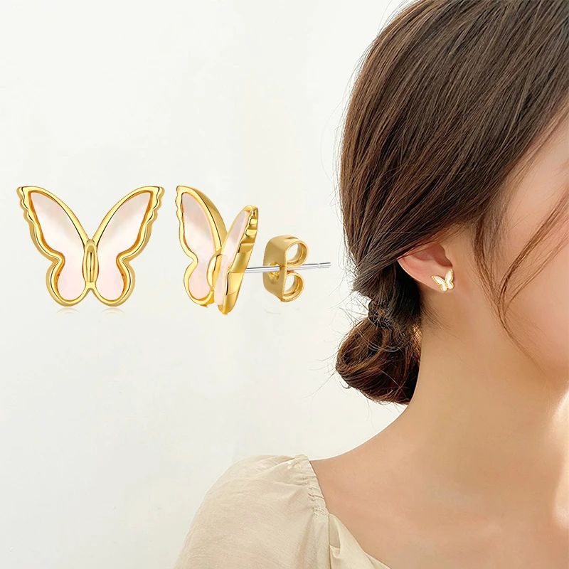 Pendientes delicados de mariposa con concha pendientes hipoalergénicos para mujer, orejas sensibles|Aretes| - AliExpress