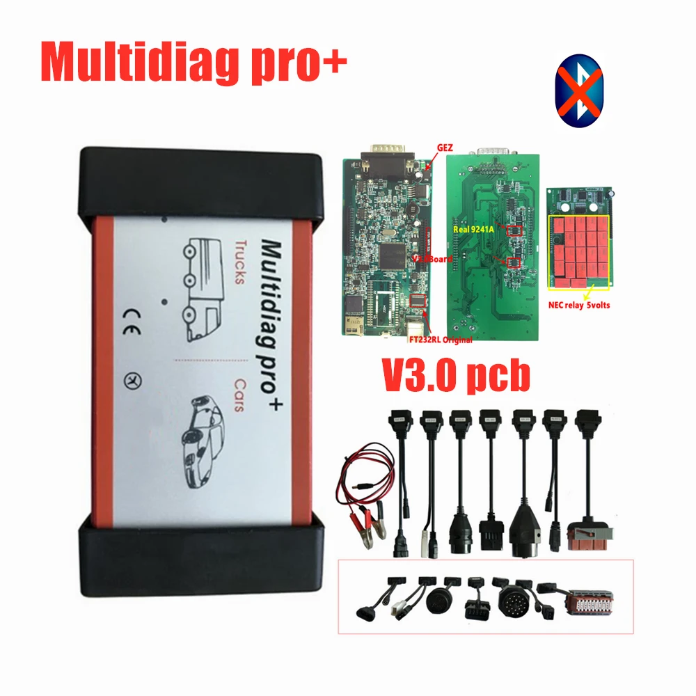 Зеленый PCB 3,0 с Bluetooth MVD multidiag Pro VD TCS C-D-P PRO с автомобилем/грузовиком кабель 2016r0/2015r3 OBD2 диагностический инструмент сканер - Цвет: without bluetooth