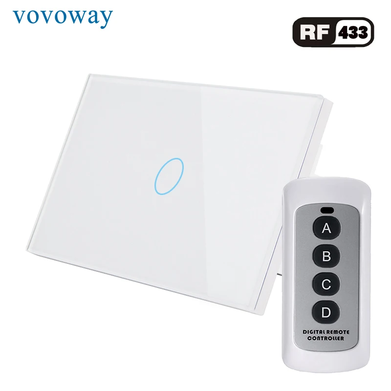 Vovoway US Touch switch home light switch RF433MHz wireless remote control 1gang AC110V 220V interrupter