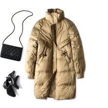 

SHUCHAN Stand Collar Long Winter Down Jacket Women Coat Warm 90% White Duck Down Zipper Wide-waisted High Street