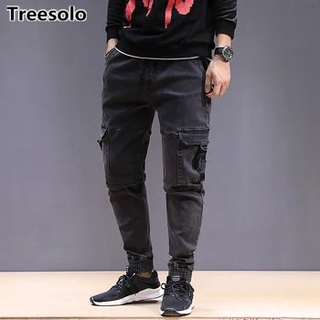

Solid Skinny Male Motorcycle Jeans Baggy Jeans Men Fashion Denim Pants Middle Waist Loose Long Pants Mens Casual Cargo Trousers