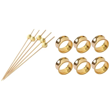 

300 Pcs Handmade Cocktail Picks Sticks Wooden Toothpicks & 6 Pcs Dining Table Setting Bridal Rings Napkin Holder