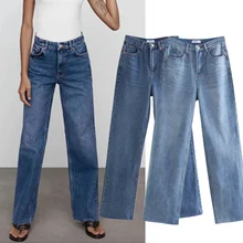 

Withered 2021 England Style Vintage Mom Jeans Woman High Waist Jeans Loose Burrs Boyfriend Jeans For Women Denim Wide Leg Pants