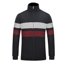 Thick Cardigan Men Fashion Winter Sweaters Male Striped Warm Autumn Brand Stand Collar Coat Homme Sweaters Casual Slim Windproof