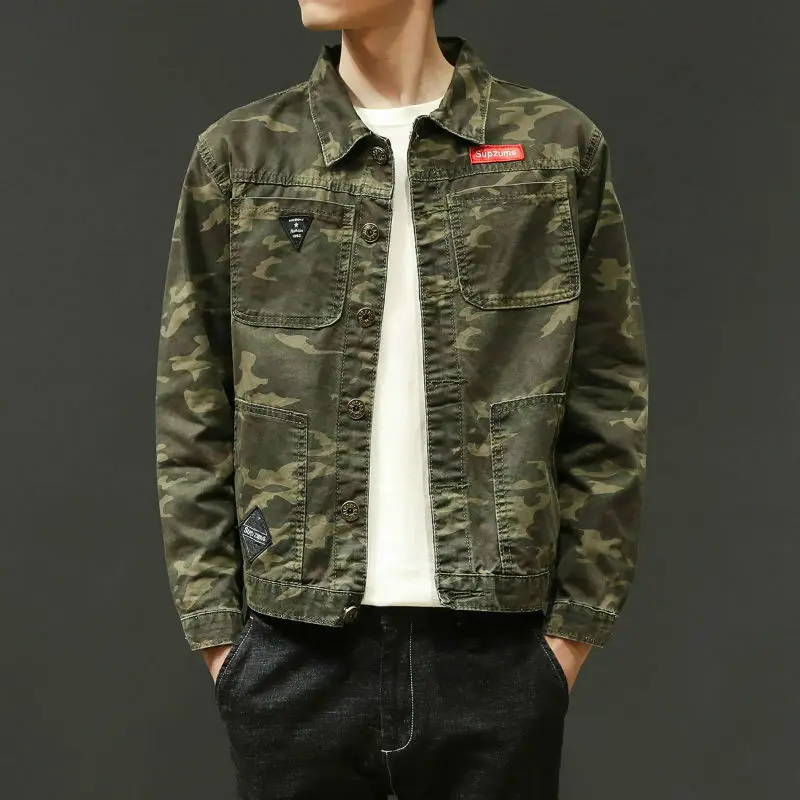 

YASUGUOJI 2019 Fashion Camouflage Mens Denim Jacket Single Breasted Men Jacket Jeans Chaquetas Hombre Tactical Cargo Jacket Men