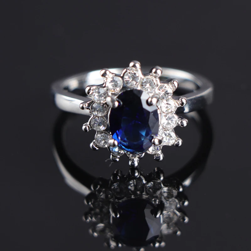 Carofeez Luxury Blue/Whtie Zircon Women Rings Cute Flower Ring For Women Fashion Jewelry Accessories Wedding Statement Girl Gift