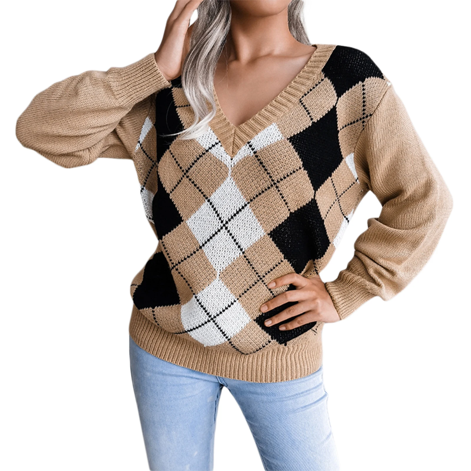 

Women's V Neck Knitted Sweaters Elegant Long Sleeve Self-cultivation and Warmth Must Be Worn Inside And Outside In Winter