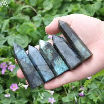 

Natural Labradorite Stone Hexagonal Column Point Mineral Ornament Jewelry Home Decorate Magic Wand Healing Jewelry DQ-19AMAD