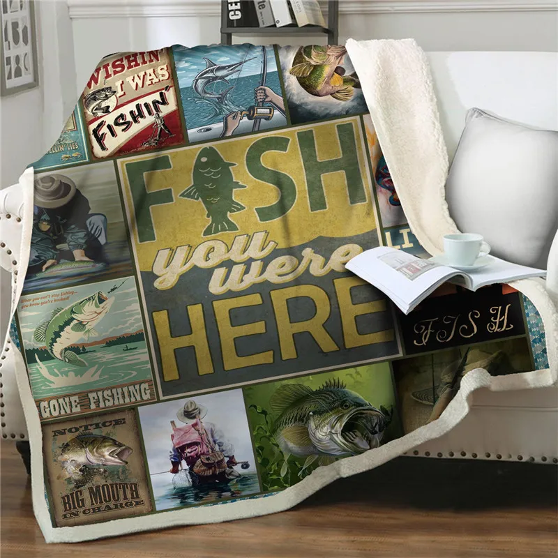 

Soft Comfortable Warm Wrap throw Blanket Winter cartoon fish Blanket A Gift For Family Friends Lovers Printed Quilt Home Textile