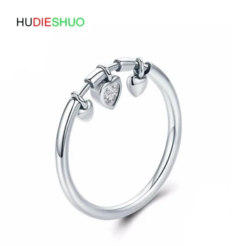 

HUDIESHUO SilverGlittering Heart Clear CZ Anel Female Ring Women Wedding Engagement Jewelry
