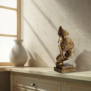

Abstract Statues Silence Sculptures Medium Resin Ornaments of SILENCE IS GOLD Series for Office Desktop Wine Cabinet Home Decor