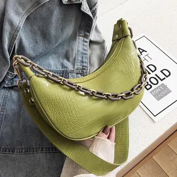 

High Quality Chains Crossbody Bag for Women Fashion Crocodile Pattern Leather Ladies Handbags Half Moon Armpit Bag Shoulder Bags