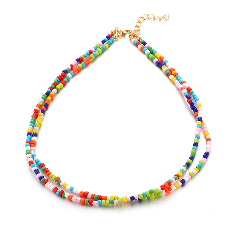 

Bohemia Fashion New Hand Knitting Necklace For Woman Colorful Seedbead Double Necklace Woman Bijoux Direct Deal From Factory