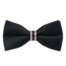 Strass preto gravata borboleta moda estilo britânico dos homens de negócios vestido vestido banquete casamento festa noivo anfitrião dupla camada bowtie