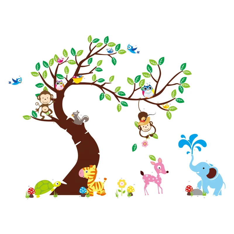 

cartoon forest jugle tree giraffe elephant wall stickers for kids rooms mural home decor pvc wall decals diy mural art