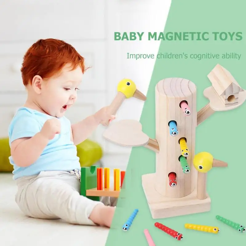 

Catch Worms Game Magnetic Puzzle Wooden Sensory Exercise Durable Playful Funny InterestingToys Kids Early Learning Gifts