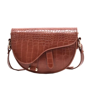 

women Alligator Leather Saddle Bag Women Luxury Shoulder Bags Small Round Handbag Spring and vintage Crossbody Messenger Bags