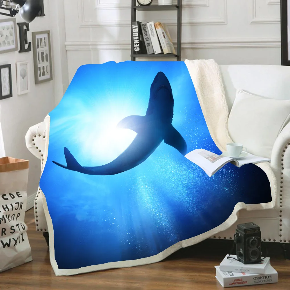 

Shark Series 3D Digital Printing Shu Velveteen Blanket Double Layer Thick Berber Fleece Blanket