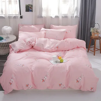 

Pink Rabbit Stripe Duvet Cover Set Cotton Double-Side Print Quilt Cover Bedclothes Bedsheet with Pillow Cases No Comforter