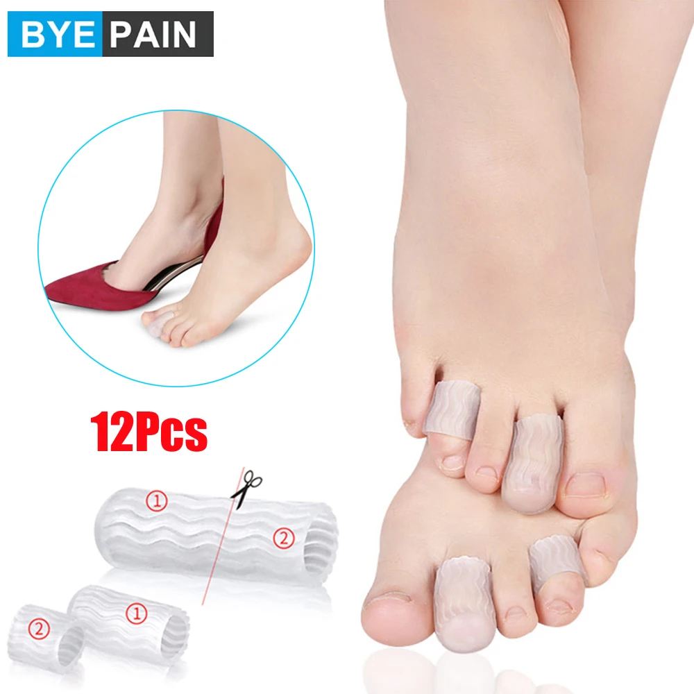 12Pcs=6Pair Gel Tube Toe Finger Protectors Toe Separator Foot Pain Relief Washable Reusable Toe Caps Corns, Blisters, Hammertoes vip fashion reusable hot cold compress relief headache