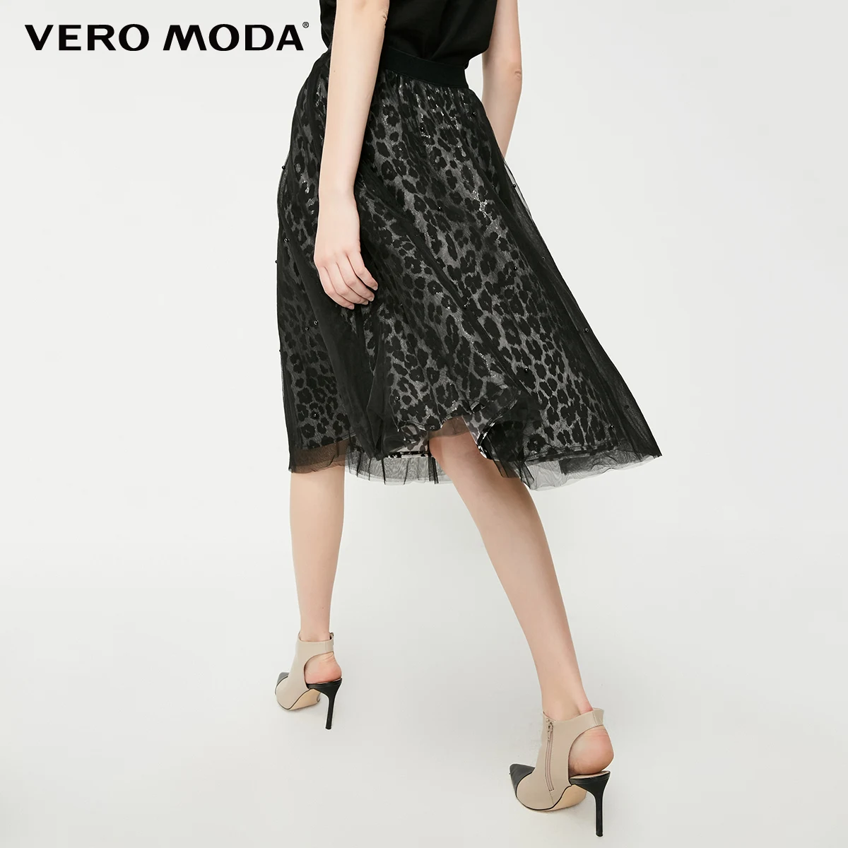 Vero Moda Женская леопардовая печать эластичная талия бисером Gauzy юбка с подкладом | 31911G528