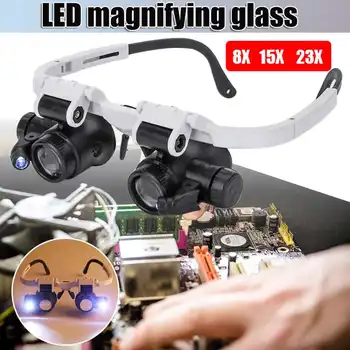 

2LED Headband Head-Mounted Microscope Repair LED Lamp Light Magnifying Glass with 8x 15x 23x Magnifier Loupe Free Shipping