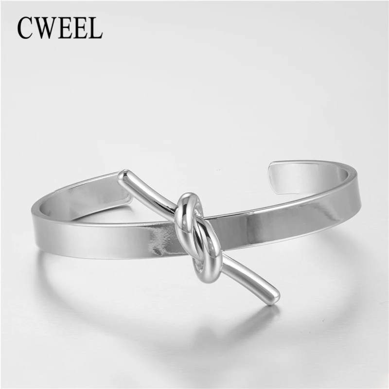 CWEEL модный Регулируемый Золотой Серебристый браслет сердце лук Bilezik манжеты Открытие браслеты для женщин Подарки подруги ювелирные изделия