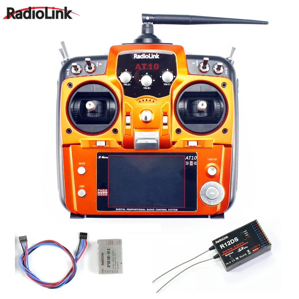 

1pcs RadioLink AT10II 2.4Ghz 10CH RC Transmitter with R12DS Receiver PRM-01 Voltage Return Module for RC Helicopter Quadcopter