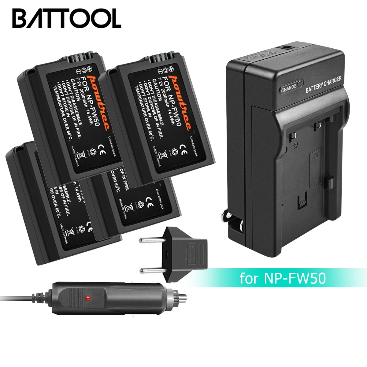 

BATTOOL 2000mah NP-FW50 NP FW50 FWOBattery+Charger AKKU For Sony NEX-7 NEX-5N NEX-5R NEX-F3 NEX-3D Alpha a5000 a6000 DSC-RX10 L5