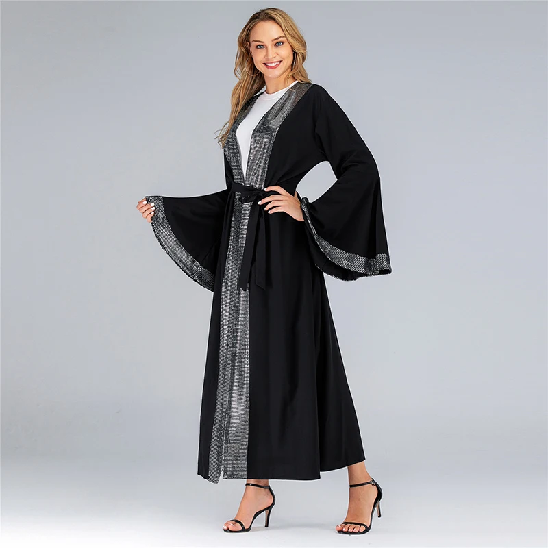 Женское кимоно abaya с блестками, мусульманское платье, одежда для женщин, турецкий хиджаб, платья Caftan, марокканский Восточный халат с поясом из г. Дубай, Djelaba Femme