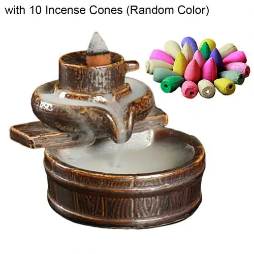 A With 10pcs Incense Креативная керамическая подставка для благовоний, портативная курильница с обратным потоком, ароматическая горелка - Цвет: A With 10pcs Incense