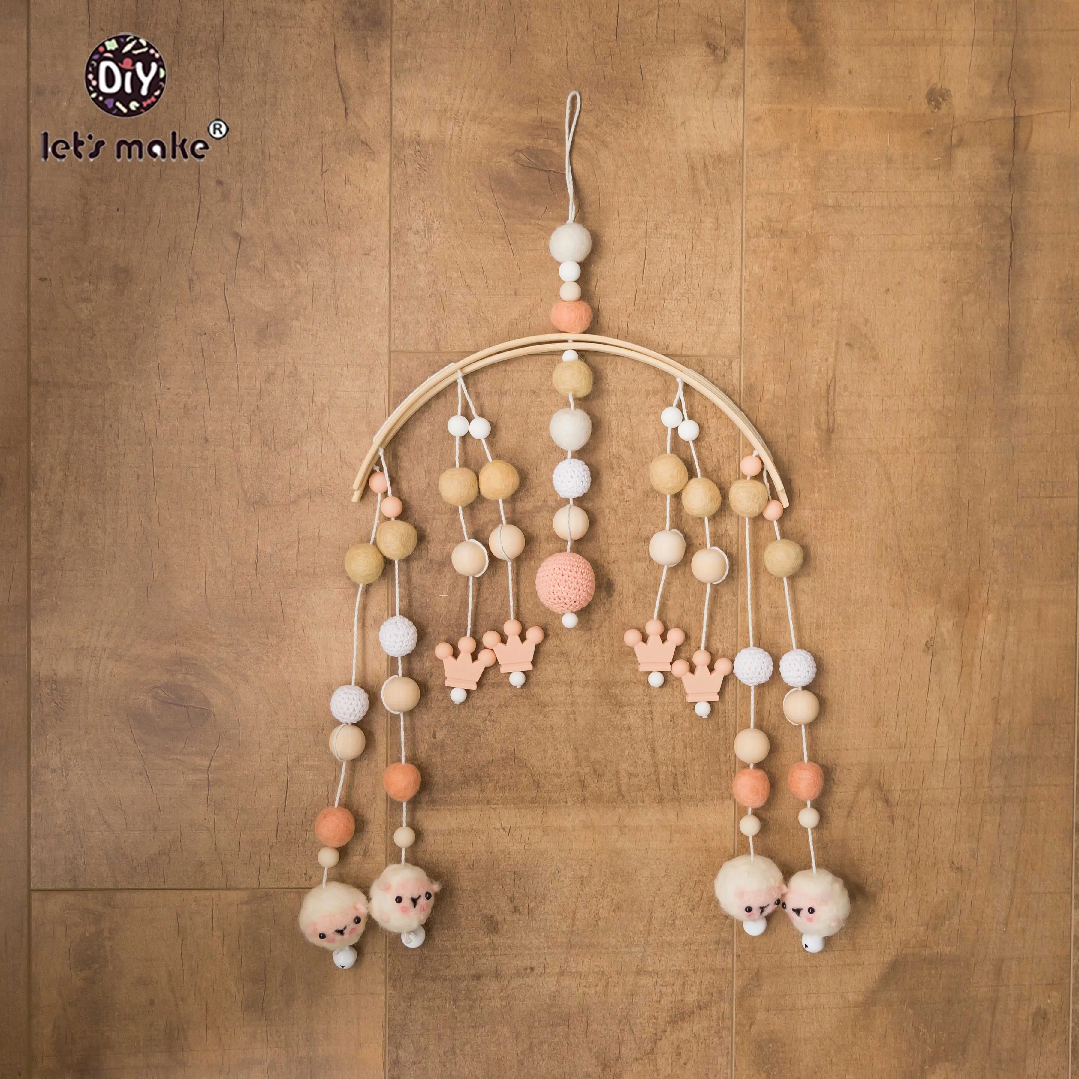 Let's Make 1pc Baby Mobile Wool Felt Balls Wooden Trojan Baby Shower Nursery Decor Hanging Pom Pom Garland Crib Hanging Bed Bell - Цвет: A