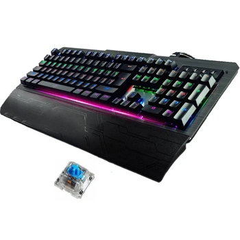 

Mechanical Gaming Keyboard USB Port Wired Backlit Metal Panel Blue Switch Gamer Keyboard 104 Keys for Computer Pro Gamer K26