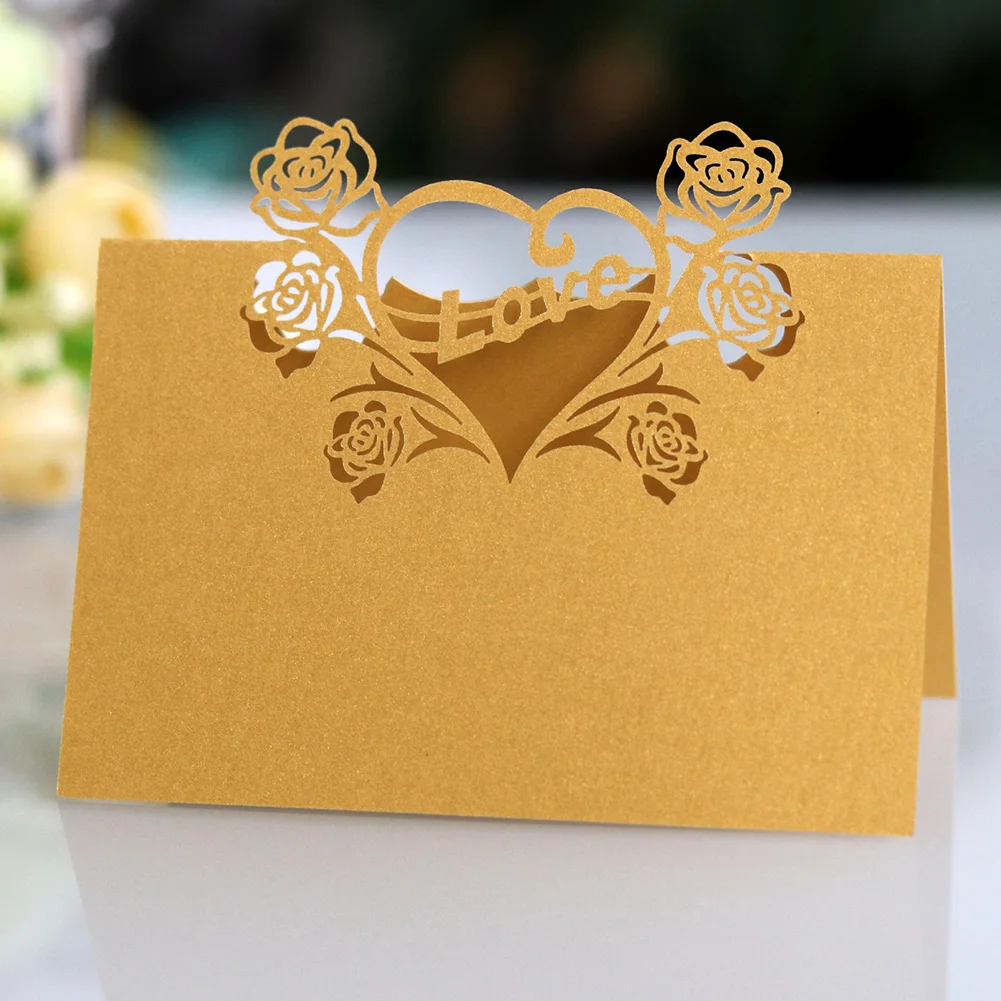50 Pcs Decoration Party Hollowed Out Seat Holder Number Name Place Cards Table Paper Solid Love Heart Vintage Birthday Wedding - Цвет: Золотой
