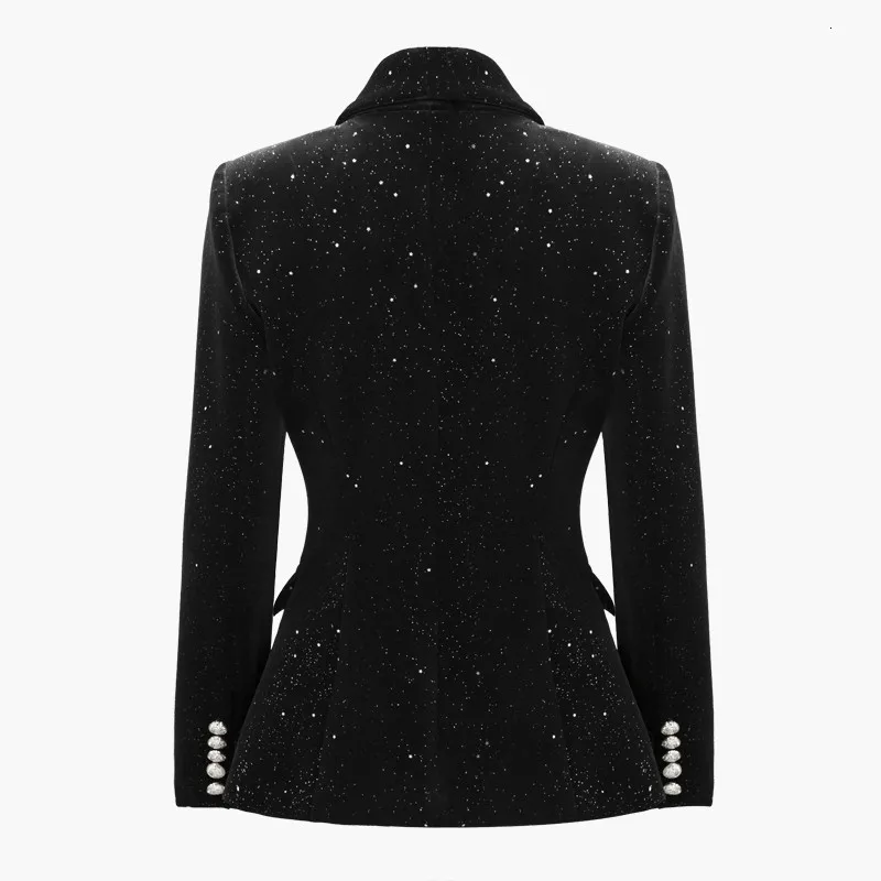 Высокое качество Полный тела маленькие звезды блесток для женщин Slim Fit бархат Блейзер двубортный шаль воротник дамы вечерние пальто одежда