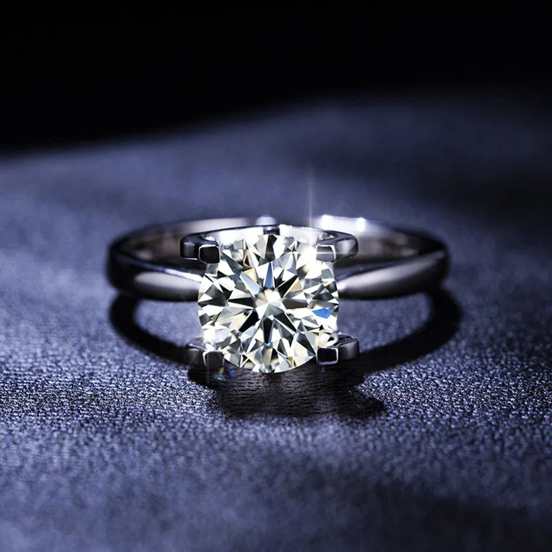 Блестящие 4 зуба 2.0ct Муассанит Настоящее твердое белое золото обручальное